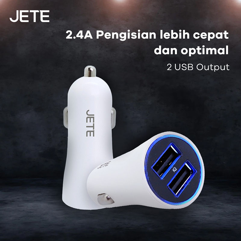 Adaptor Charger Mobil JETE J2 2.4A 2 USB Output