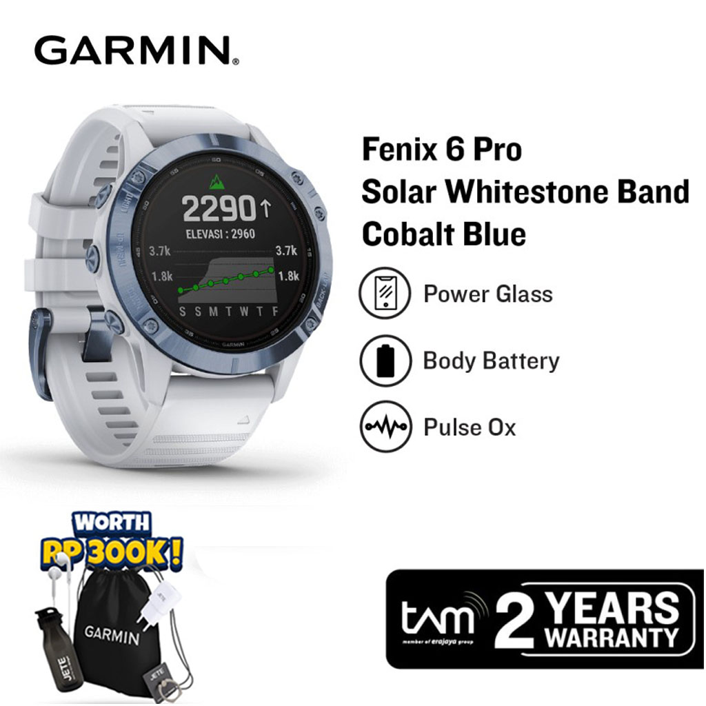Garmin fenix 6 Pro Solar Blue with White Band - Jam Garmin