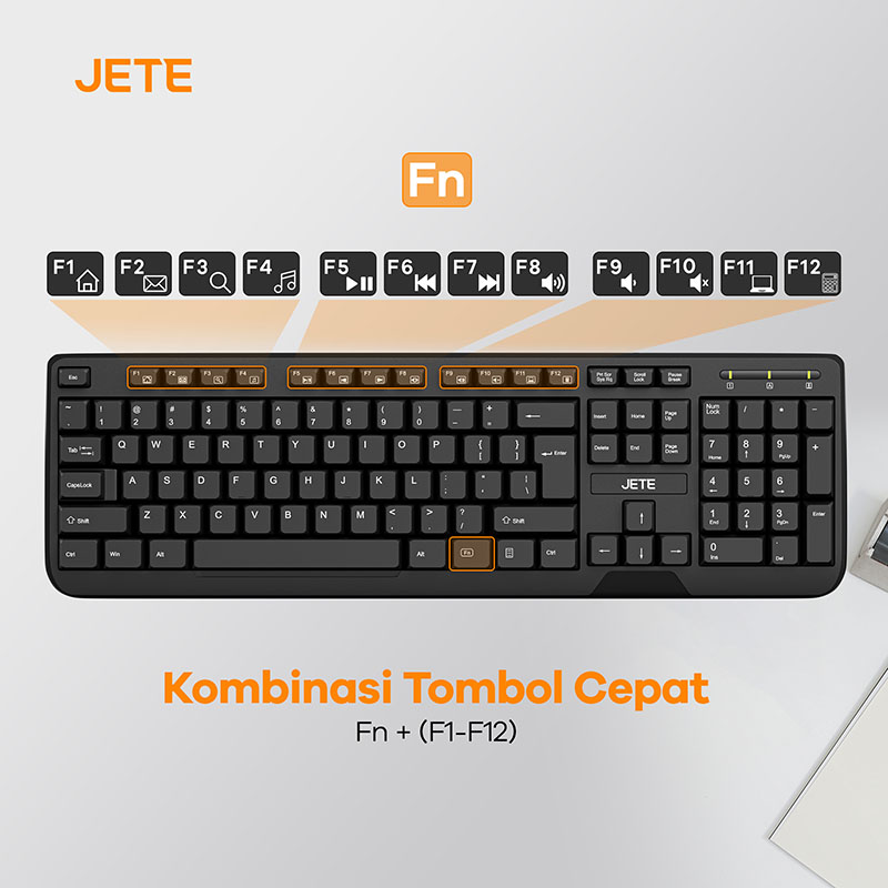 Keyboard PC JETE KB1 Kombinasi Tombol Cepat