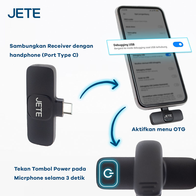 JETE CO1 Series Mic Clip On Wireless dapat tersambung dengan HP