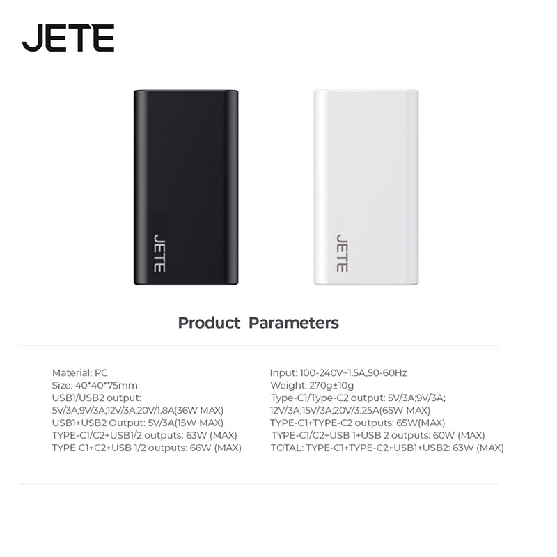 JETE E6 Series Charger GaN 65W Product Parameter