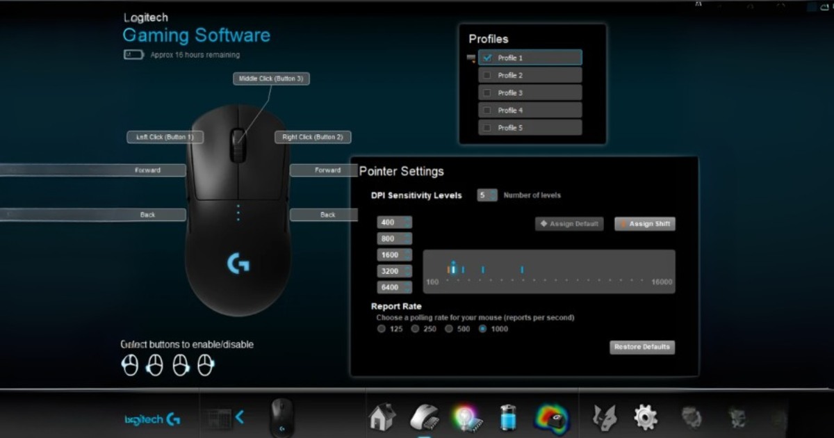 Logitech G Pro Wireless - Tombol yang Bisa Diprogram